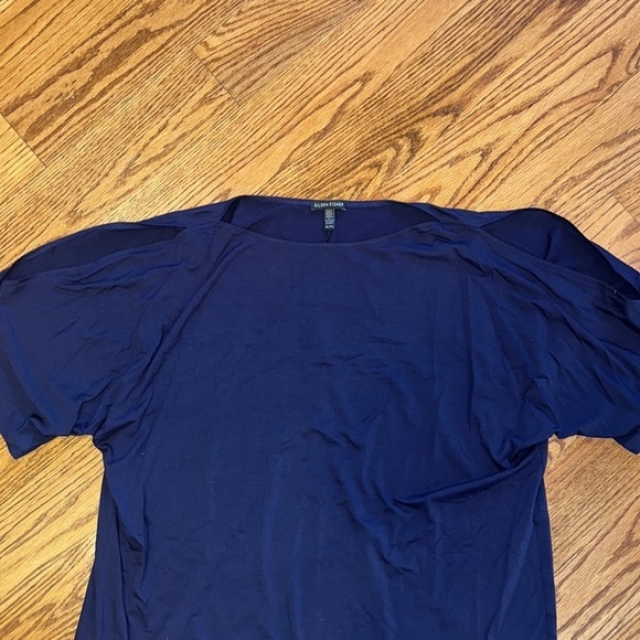 Eileen Fisher Woman’s Navy T-Shirt Dress With Cut out Shoulders Size XL - Picture 2 of 6